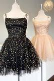 Niulatu Pink A-Line Tulle Homecoming Dress With Gold Stars HZ1110