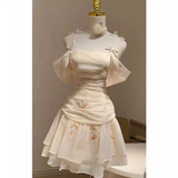 Niulatu A line Spaghetti Straps Chiffon Short Homecoming Dress Party Dress HZ1110