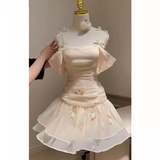 Niulatu A line Spaghetti Straps Chiffon Short Homecoming Dress Party Dress HZ1110