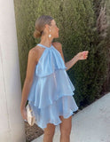 Niulatu Line Light Sky Blue Chiffon Tiered Homecoming Dress 18th Birthday Outfit HZ1110