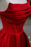 Niulatu line Strapless Red Satin Sleeveless Long Prom Dress HZ1110