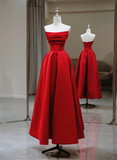 Niulatu line Strapless Red Satin Sleeveless Long Prom Dress HZ1110