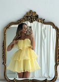 Niulatu A-line Yellow Mini Short Prom Homecoming Dresses Party Dress HZ1110