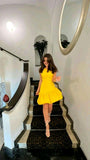Niulatu A line One Shoulder Yellow Short Homecoming Dress Birthday Dresses HZ1110