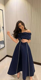 Niulatu Ball Gown Strapless Navy Blue Satin Sleeveless Long Prom Dress HZ1110