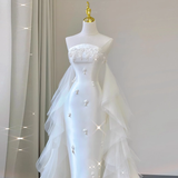 Niulatu Mermaid Strapless Satin White Wedding Dresses HZ1110