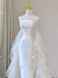 Niulatu Mermaid Strapless Satin White Wedding Dresses HZ1110