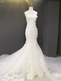 Niulatu Mermaid Strapless Lace White Floral Wedding Dresses HZ1110