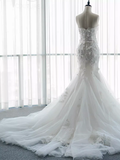 Niulatu Mermaid Strapless Lace White Floral Wedding Dresses HZ1110