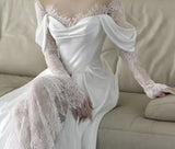Niulatu Mermaid Long Sleeves Lace White Off The Shoulder Wedding Dress HZ1110