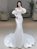 Niulatu Mermaid Strapless Lace White Long Wedding Dresses HZ1110