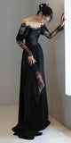 Niulatu Mermaid Long Sleeves Lace Black Off The Shoulder Wedding Dress HZ1110