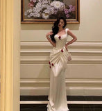 Niulatu Mermaid Straps White Long Prom Dresses HZ1110