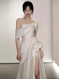 Niulatu Mermaid Short Sleeves White Off The Shoulder Slit Wedding Dress HZ1110