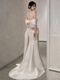 Niulatu Mermaid Short Sleeves White Off The Shoulder Slit Wedding Dress HZ1110