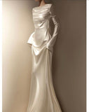 Niulatu Mermaid Scoop Neckline Long Sleeves Satin Long Wedding Dress HZ1110