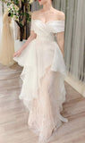 Niulatu Mermaid Off The Shoulder Lace Short Sleeves Long Wedding Dress HZ1110