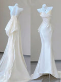 Niulatu Mermaid Sweetheart Satin White Long Wedding Dresses Brides Gown HZ1110