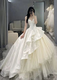 Niulatu Ball Gown Spaghetti Straps White Long Satin Wedding Dresses Brides Gown HZ1110