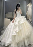 Niulatu Ball Gown Spaghetti Straps White Long Satin Wedding Dresses Brides Gown HZ1110