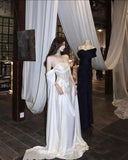 Niulatu A line Off The Shoulder Satin White Long Wedding Dress HZ1110