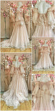 Niulatu A line Off The Shoulder Long Sleeves Pink Tulle Wedding Dress HZ1110