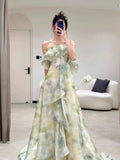 Niulatu A Line Halter Chiffon Ombre Green Long Prom Dresses Evening Party Dress HZ1110