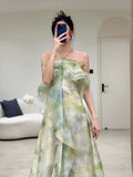 Niulatu A Line Halter Chiffon Ombre Green Long Prom Dresses Evening Party Dress HZ1110