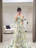 Niulatu A Line Halter Chiffon Ombre Green Long Prom Dresses Evening Party Dress HZ1110