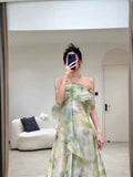 Niulatu A Line Halter Chiffon Ombre Green Long Prom Dresses Evening Party Dress HZ1110