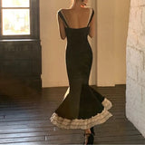 Niulatu Mermaid Straps Chiffon Black Prom Dresses HZ1110