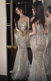 Niulatu Mermaid Scoop Tulle Sequin Long Prom Dresses HZ1110