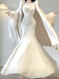 Niulatu Mermaid Straps Satin White Long Prom Dresses HZ1110