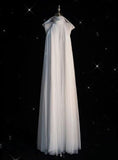 Niulatu A Line High Neckline Tulle White Wedding Dress HZ1110