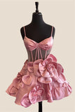 Niulatu Pink Flowers A-line Short Princess Homecoming Dress Party Dress HZ1110