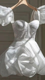 Niulatu line Short Puffy Sleeves Tiered Skirt White Homecoming Dress Party Dress HZ1110