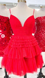 Niulatu V-neck Sparkly Tulle Homecoming Dress With Tiered Ruffle Skirt and Ruched Bodice Birthday Outfits HZ1110