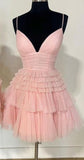 Niulatu V-neck Sparkly Tulle Homecoming Dress With Tiered Ruffle Skirt and Ruched Bodice Birthday Outfits HZ1110