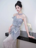 Niulatu Mermaid High Neckline Sequin Long Evening Dress Beads Prom Dress HZ1110