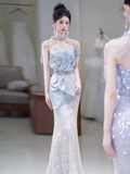 Niulatu Mermaid High Neckline Sequin Long Evening Dress Beads Prom Dress HZ1110