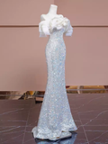 Niulatu Mermaid Off The Shoulder Sequin Long Evening Dress Beads Prom Dress HZ1110