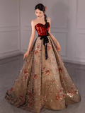 Niulatu Ball Gown Strapless Burgundy Sequin Long Evening Dress Prom Dress HZ1110