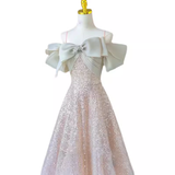 Niulatu A line Straps Sequin Long Evening Dress Prom Dress HZ1110