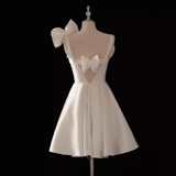 Niulatu Vintage White Cocktail Dress Homecoming Dress With Bow Party Dress HZ1110