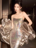 Niulatu Mermaid Strapless Sequin Long Prom Dresses With Sleeves HZ1110