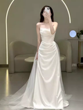 Niulatu Mermaid Strapless Satin Wedding Dress With Sleeves HZ1110