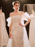 Niulatu Mermaid Strapless Lace Wedding Dress With Short Sleeves HZ1110