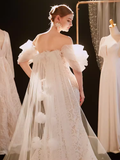 Niulatu Mermaid Strapless Lace Wedding Dress With Short Sleeves HZ1110