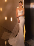 Niulatu Mermaid Straps Satin White Wedding Dress With Pearls HZ1110