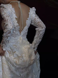 Niulatu A line V Neckline Lace White Wedding Dress With Long Sleeves HZ1110